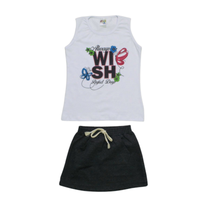 Conjunto Feminino Blusa Estampa Wish e Saia Moletinho 20716 - Visual Radical 