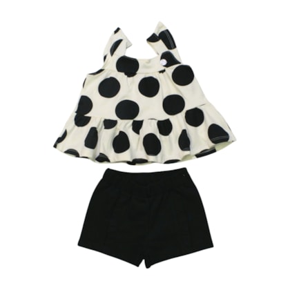 Conjunto Feminino Blusa Estampada Bolas e Shorts com Babado 2001268 - Milon    