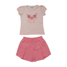 Conjunto Feminino Blusa Estampada Borboletas e Shorts Saia Moletinho 11898 - Kaiani     