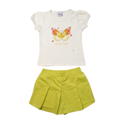 Conjunto Feminino Blusa Estampada Borboletas e Shorts Saia Moletinho 11898 - Kaiani   
