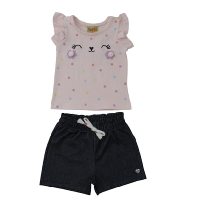 Conjunto Feminino Blusa Estampada Carinha e Shorts 27030 - Rollu