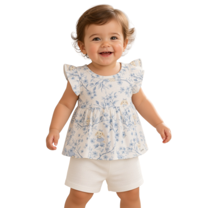 Conjunto Feminino Blusa Estampada Coelhos e Shorts A0347 - Alakazoo