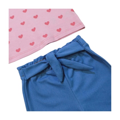 Conjunto Feminino Blusa Estampada Corações e Shorts Cotton Jeans 24136 - Rollu