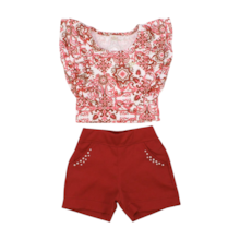 Conjunto Feminino Blusa Estampada e Shorts Jacquard Estampado 22209 - Alekds