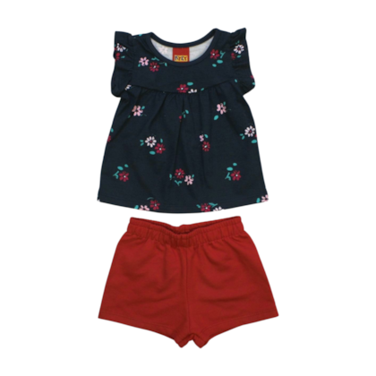 Conjunto Feminino Blusa Estampada Flores e Shorts 1000203 - Kyly 