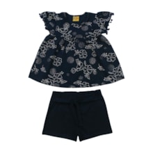 Conjunto Feminino Blusa Estampada Flores e Shorts 25138 - Rollu