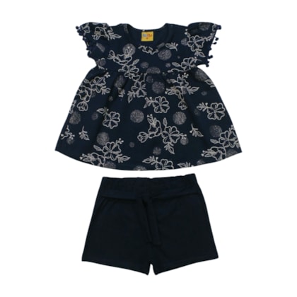 Conjunto Feminino Blusa Estampada Flores e Shorts 25138 - Rollu