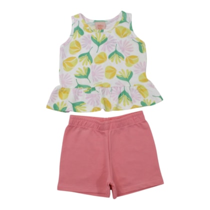 Conjunto Feminino Blusa Estampada Flores e Shorts 46248 - Kely Kety