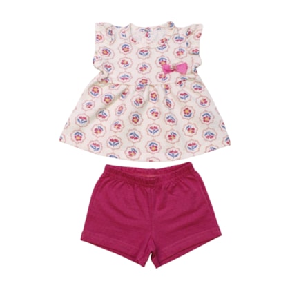 Conjunto Feminino Blusa Estampada Flores e Shorts A5202 - Alakazoo 