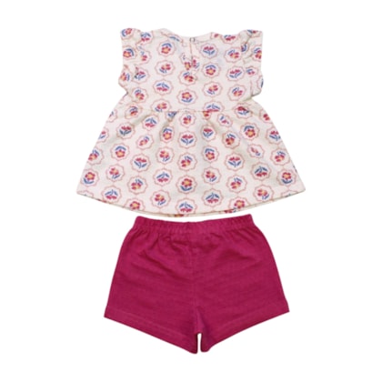 Conjunto Feminino Blusa Estampada Flores e Shorts A5202 - Alakazoo 