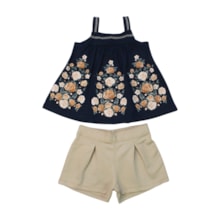Conjunto Feminino Blusa Estampada Flores e Shorts Moletinho 2001018 - Milon  