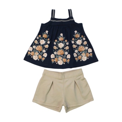 Conjunto Feminino Blusa Estampada Flores e Shorts Moletinho 2001018 - Milon  