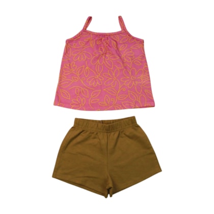 Conjunto Feminino Blusa Estampada Flores e Shorts Moletinho 26659 - Brandili