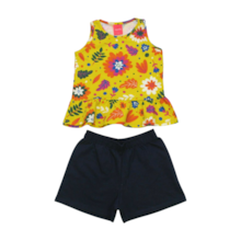 Conjunto Feminino Blusa Estampada Flores e Shorts Moletinho 50415 - Kely Kety 