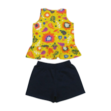 Conjunto Feminino Blusa Estampada Flores e Shorts Moletinho 50415 - Kely Kety 