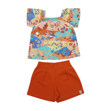 Conjunto Feminino Blusa Estampada Flores e Shorts Moletinho 50980 - Kely Kety 