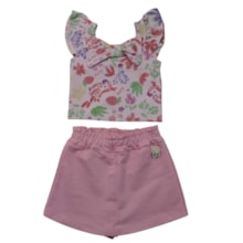 Conjunto Feminino Blusa Estampada Flores e Shorts Saia 9910 - Livy