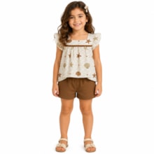 Conjunto Feminino Blusa Estampada Fundo do Mar e Shorts A0348 - Alakazoo