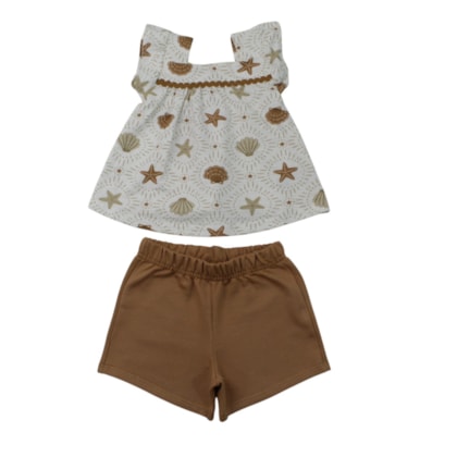 Conjunto Feminino Blusa Estampada Fundo do Mar e Shorts A0348 - Alakazoo