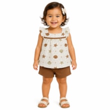 Conjunto Feminino Blusa Estampada Fundo do Mar e Shorts A0348 - Alakazoo