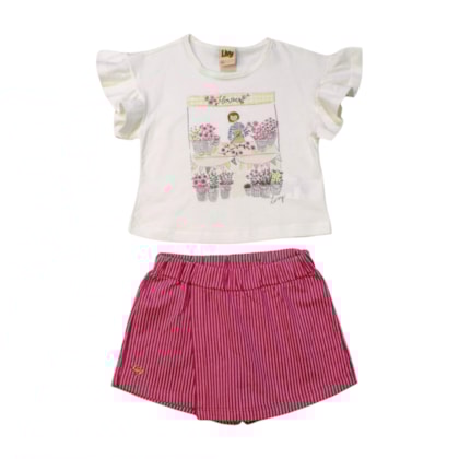 Conjunto Feminino Blusa Estampada Jardim e Shorts Saia 9264 - Livy 