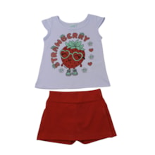 Conjunto Feminino Blusa Estampada Morangos e Shorts Saia 18922 - Teddy