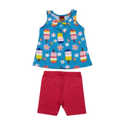 Conjunto Feminino Blusa Estampada Picolé e Bermuda 1001249 - Kyly