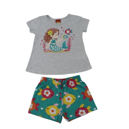 Conjunto Feminino Blusa Estampada Sereia e Shorts 1001781 - Kyly