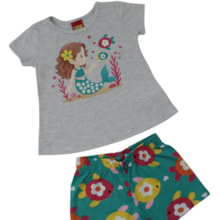Conjunto Feminino Blusa Estampada Sereia e Shorts 1001781 - Kyly