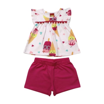 Conjunto Feminino Blusa Estampada Sorvetes e Shorts 1000992 - Kyly 