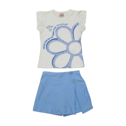 Conjunto Feminino Blusa Flor com Glitter e Shorts Saia 26341 - Brandili   