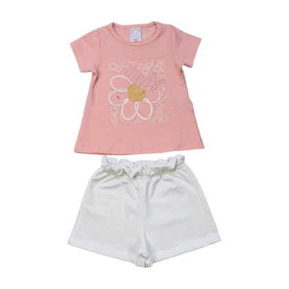 Conjunto Feminino Blusa Flor com Strass e Shorts 1828 - Mini Moon