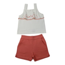 Conjunto Feminino Blusa Flores Babado e Shorts - 37454 - Angerô