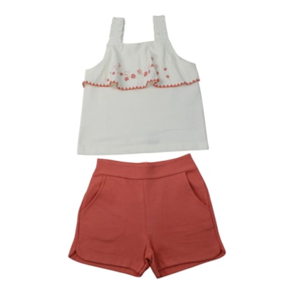 Conjunto Feminino Blusa Flores Babado e Shorts - 37454 - Angerô