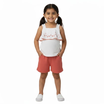Conjunto Feminino Blusa Flores Babado e Shorts - 37454 - Angerô