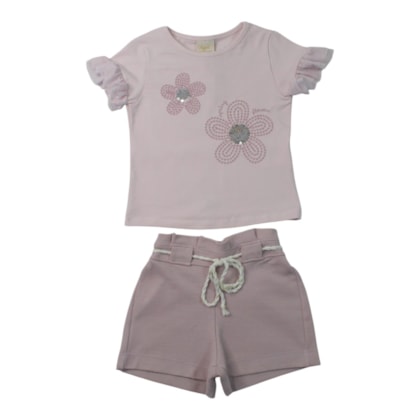 Conjunto Feminino Blusa Flores Bordada e Shorts 37460 - Angerô