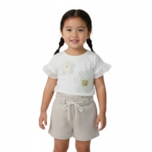 Conjunto Feminino Blusa Flores Bordada e Shorts 37460 - Angerô