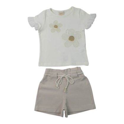 Conjunto Feminino Blusa Flores Bordada e Shorts 37460 - Angerô