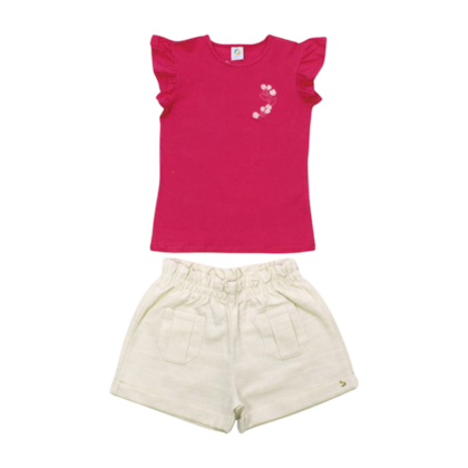 Conjunto Feminino Blusa Flores Bordada e Shorts Tecido 72131 - Alenice       