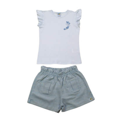 Conjunto Feminino Blusa Flores Bordada e Shorts Tecido 72131 - Alenice       