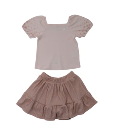 Conjunto Feminino Blusa Flores e Saia Plissada - 37443 - Angerô