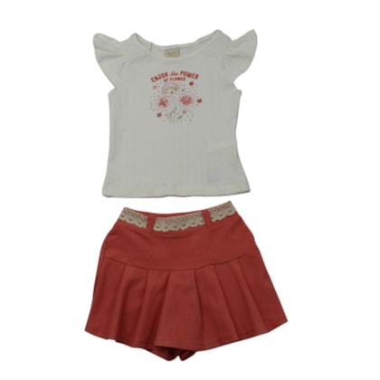 Conjunto Feminino Blusa Flores e Shorts Saia - 37426 - Angerô