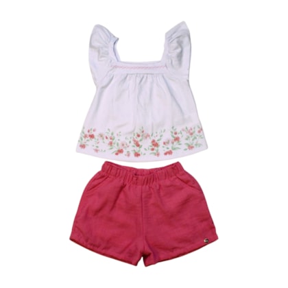 Conjunto Feminino Blusa Flores Shorts Tecido - 1538 - Le Petit