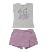 Conjunto Feminino Blusa Gato e Shorts Saia 27190 - Brandili