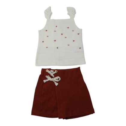 Conjunto Feminino Blusa Laços e Shorts Saia - 37444 - Angerô