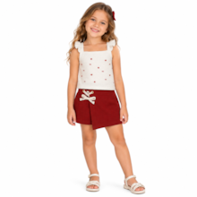Conjunto Feminino Blusa Laços e Shorts Saia - 37444 - Angerô
