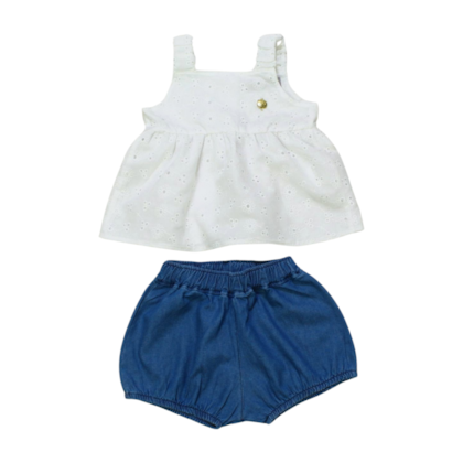 Conjunto Feminino Blusa Lesi  e Shorts Jeans 22122 - Alekids   