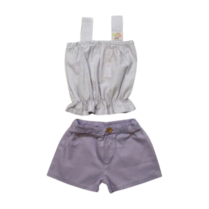 Conjunto Feminino Blusa Listrada e Shorts 8805 - Time Kids 