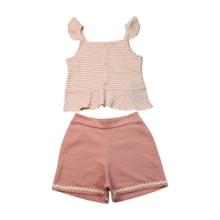 Conjunto Feminino Blusa Listrada e Shorts Moletinho 37161 - Angerô 