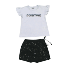 Conjunto Feminino Blusa Positive e Shorts Saia Paetê 22320 - Two Colors 